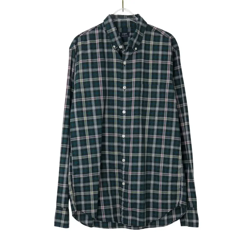 J.Crew Heathered Cotton Green Plaid Button Down Shirt Medium Men's